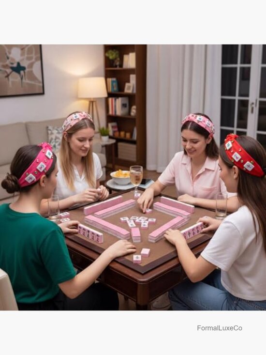 4 Pack Rhinestone Mahjong Knotted Headbands Non Slip Padded Top Knot Wide Hair